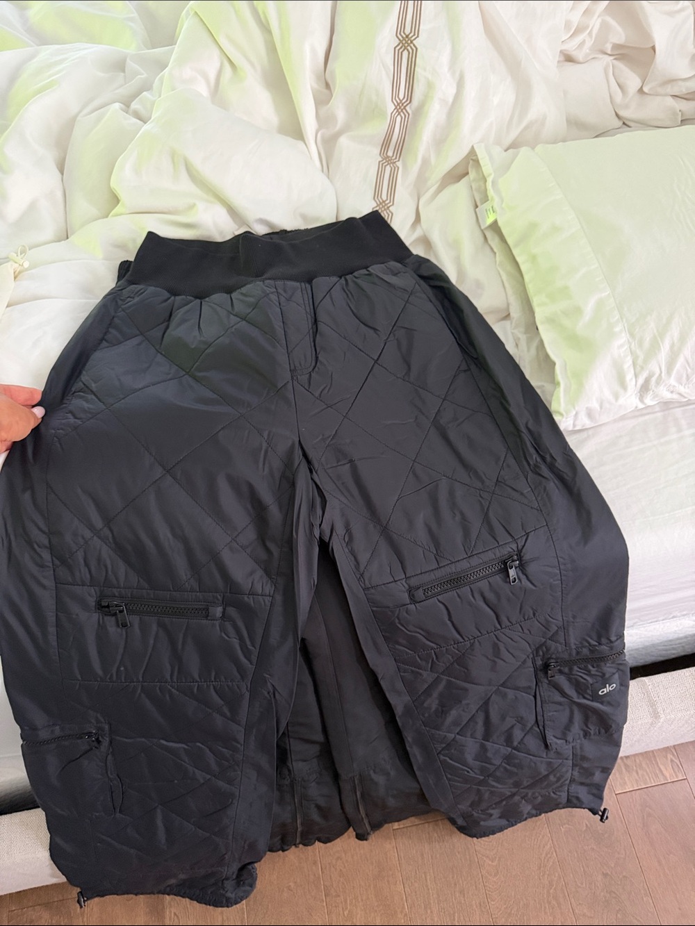 ALO Yoga Black Quilted Cargo Shorts with Zip Pockets